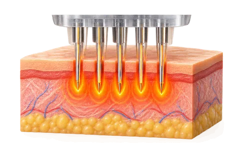 Gentlo RF energy delivery into targeted skin tissue